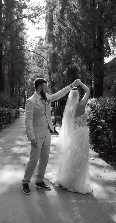 Couple dancing in forest
